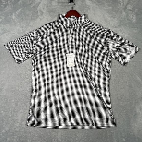 Collars & Co Polo Shirt Mens 2XL Black White Gingham Dress‎ Collar Short Sleeve - Picture 2 of 9
